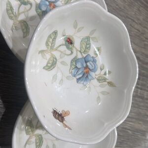Floral Ceramic Bowls with Blue and Green Design